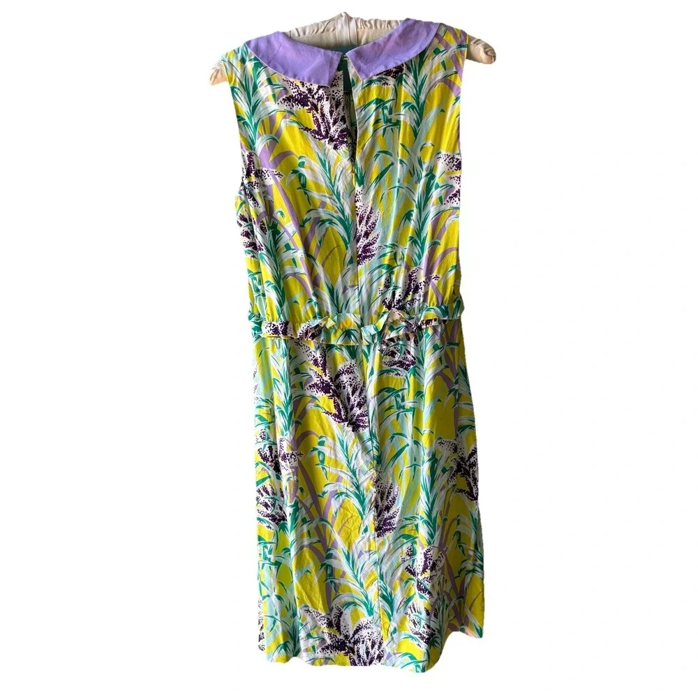 Kate Spade NY Yellow & Lilac Floral Dress‎ Women's M Silk Blend Peter Pan Collar
